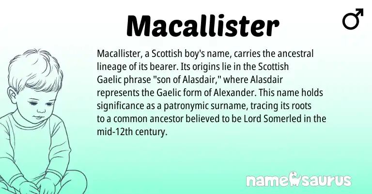 Infographic about Macallister name meaning, Macallister is a name from Gaelic, Scottish origin(s).