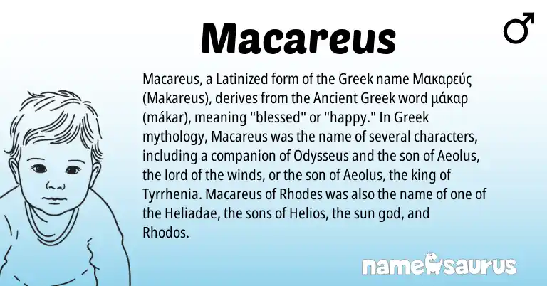 Infographic about Macareus name meaning, Macareus is a name from Ancient Greek, Greek origin(s).