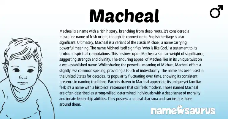 Infographic about Macheal name meaning, Macheal is a name from Irish origin(s).