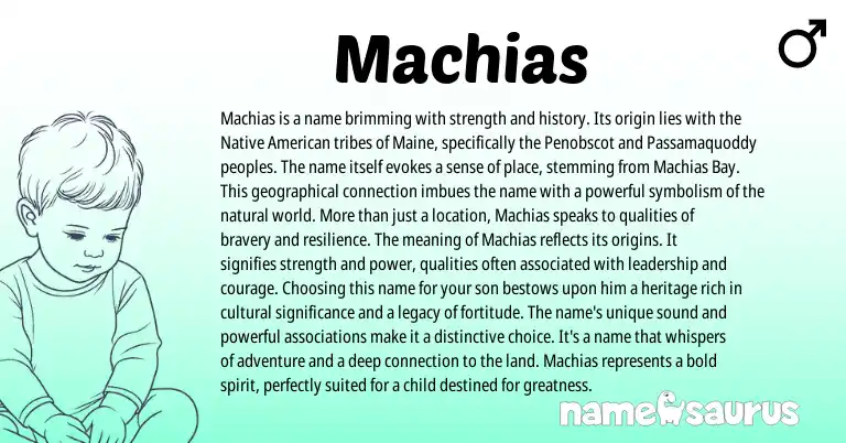 Infographic about Machias name meaning, Machias is a name from American origin(s).