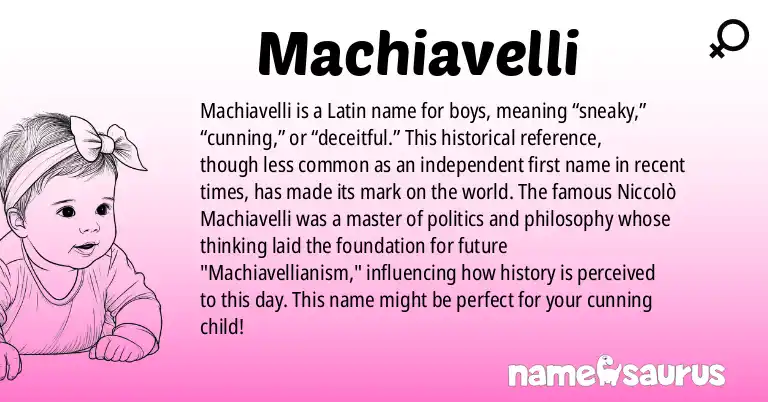 Infographic about Machiavelli name meaning, Machiavelli is a name from Latin origin(s).