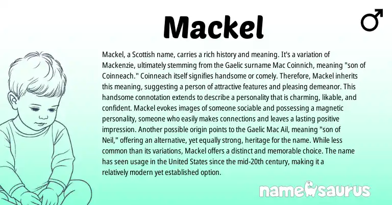 Infographic about Mackel name meaning, Mackel is a name from Scottish, Gaelic origin(s).