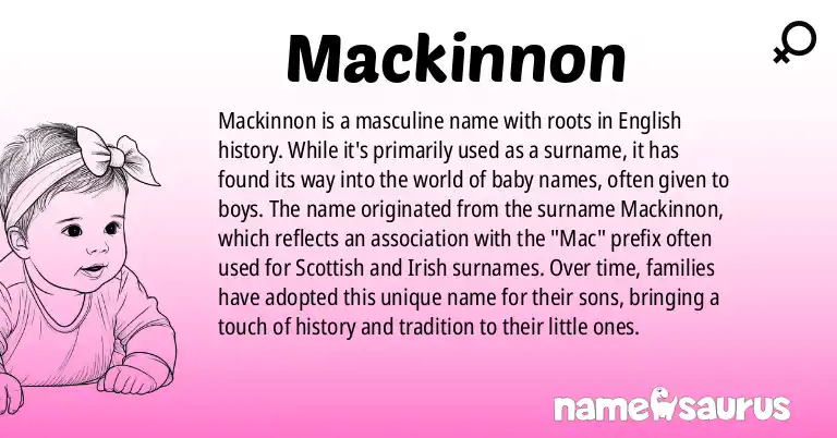 Infographic about Mackinnon name meaning, Mackinnon is a name from English origin(s).
