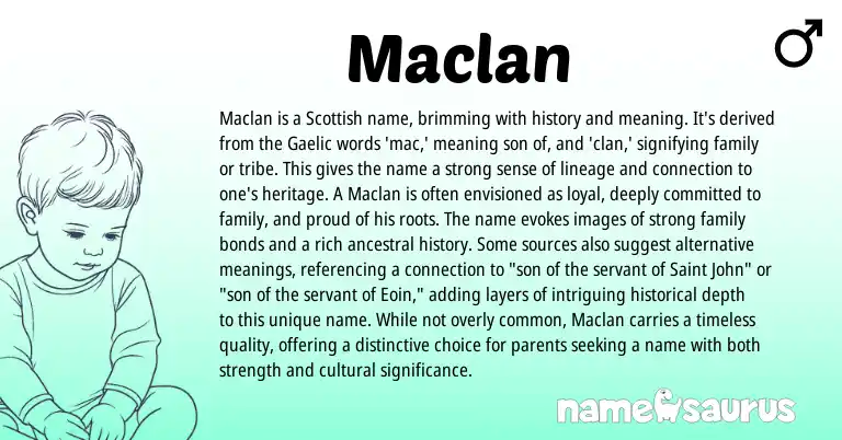 Infographic about Maclan name meaning, Maclan is a name from Scottish, Gaelic origin(s).
