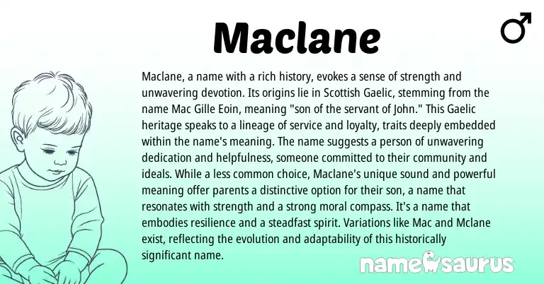 Infographic about Maclane name meaning, Maclane is a name from Scottish origin(s).