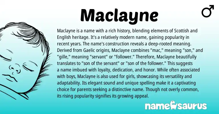 Infographic about Maclayne name meaning, Maclayne is a name from Scottish, Gaelic origin(s).