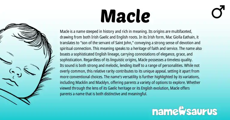 Infographic about Macle name meaning, Macle is a name from Scottish, Gaelic, Irish origin(s).