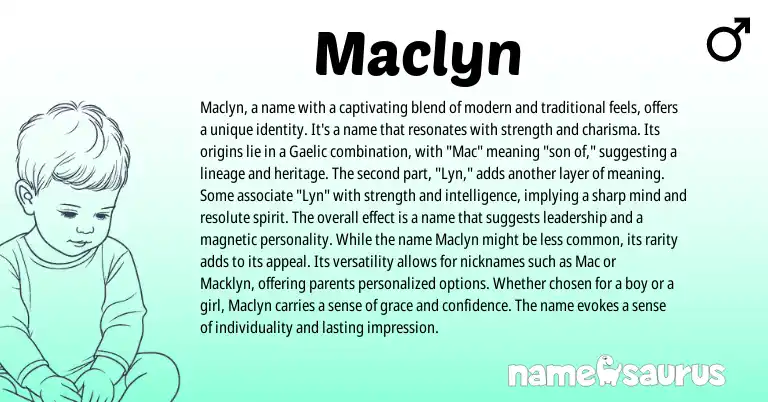 Infographic about Maclyn name meaning, Maclyn is a name from Scottish, Gaelic origin(s).