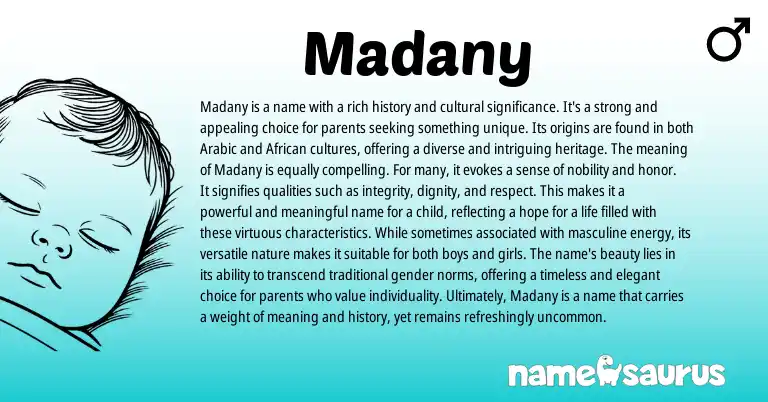 Infographic about Madany name meaning, Madany is a name from Arabic origin(s).