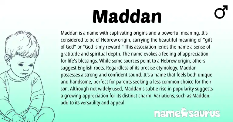 Infographic about Maddan name meaning, Maddan is a name from Hebrew origin(s).