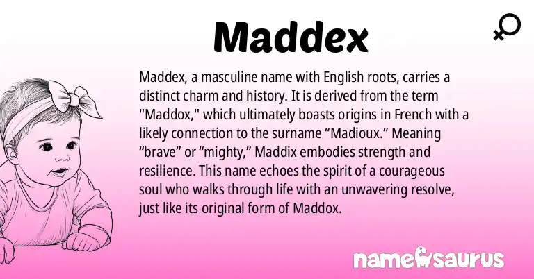 Infographic about Maddex name meaning, Maddex is a name from English origin(s).