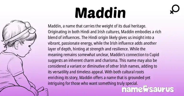Infographic about Maddin name meaning, Maddin is a name from Hindi, Irish origin(s).