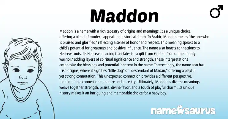 Infographic about Maddon name meaning, Maddon is a name from Hebrew, Arabic origin(s).