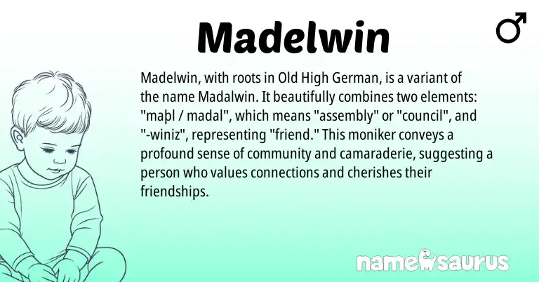 Infographic about Madelwin name meaning, Madelwin is a name from Old High German origin(s).