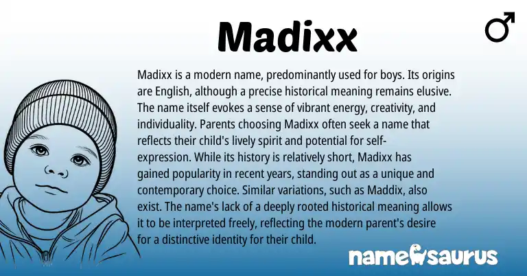 Infographic about Madixx name meaning, Madixx is a name from Other origin(s).