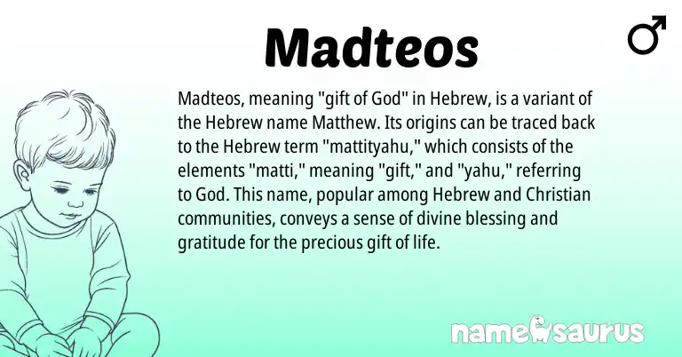 Infographic about Madteos name meaning, Madteos is a name from Hebrew origin(s).