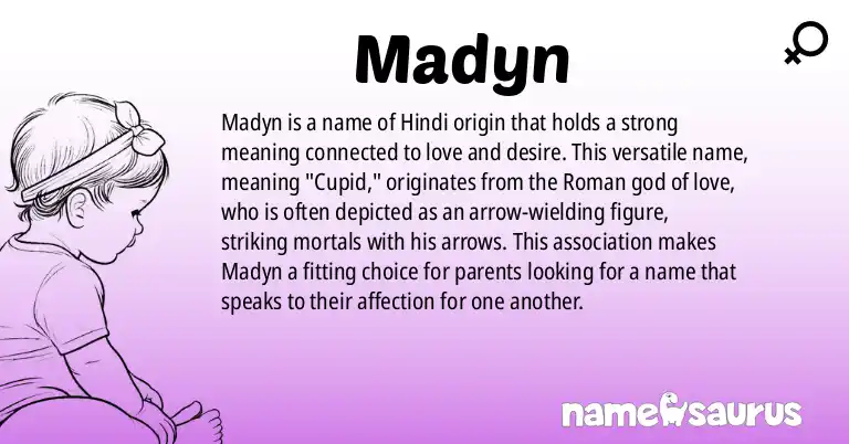 Infographic about Madyn name meaning, Madyn is a name from Hindi origin(s).