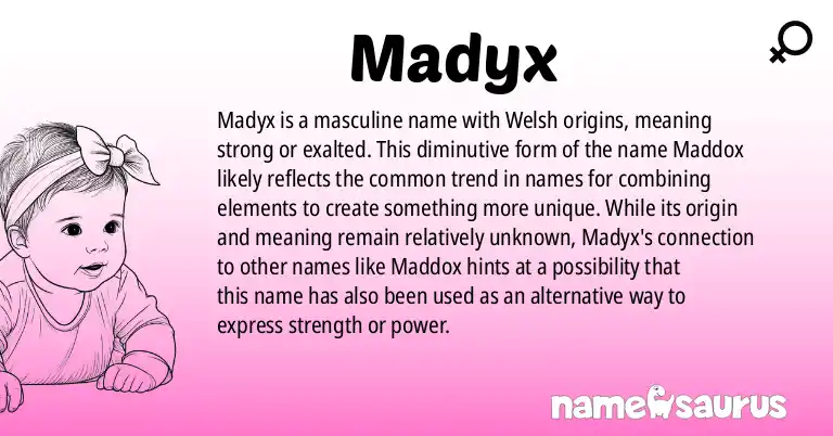 Infographic about Madyx name meaning, Madyx is a name from Welsh origin(s).