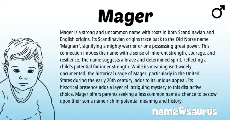 Infographic about Mager name meaning, Mager is a name from Scandinavian, Norse origin(s).
