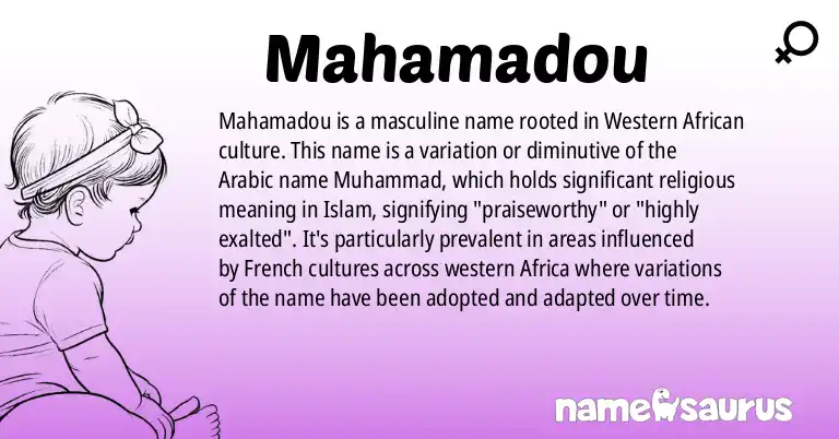 Infographic about Mahamadou name meaning, Mahamadou is a name from Western African origin(s).