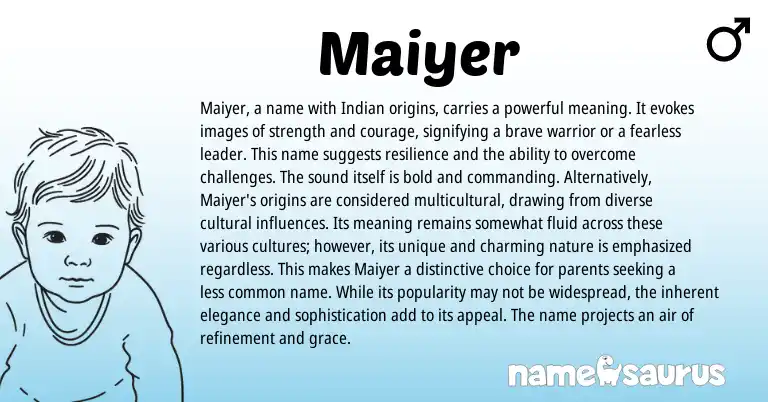 Infographic about Maiyer name meaning, Maiyer is a name from Indian origin(s).