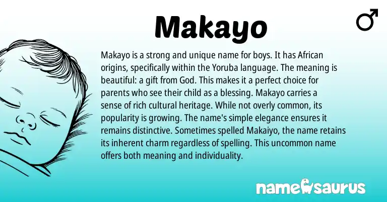 Infographic about Makayo name meaning, Makayo is a name from Yoruba, African origin(s).