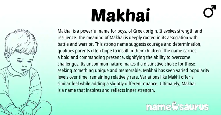 Infographic about Makhai name meaning, Makhai is a name from Greek origin(s).