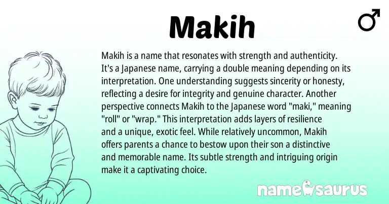 Infographic about Makih name meaning, Makih is a name from Japanese origin(s).