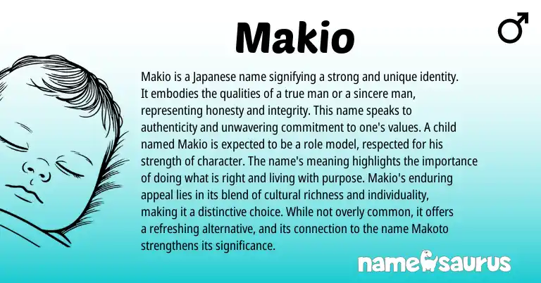Infographic about Makio name meaning, Makio is a name from Japanese origin(s).
