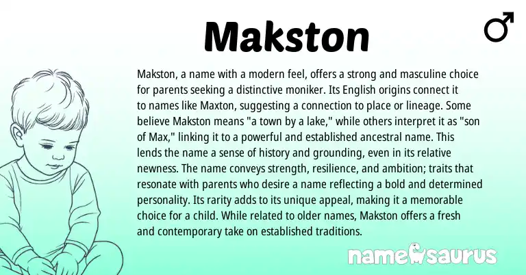Infographic about Makston name meaning, Makston is a name from English origin(s).