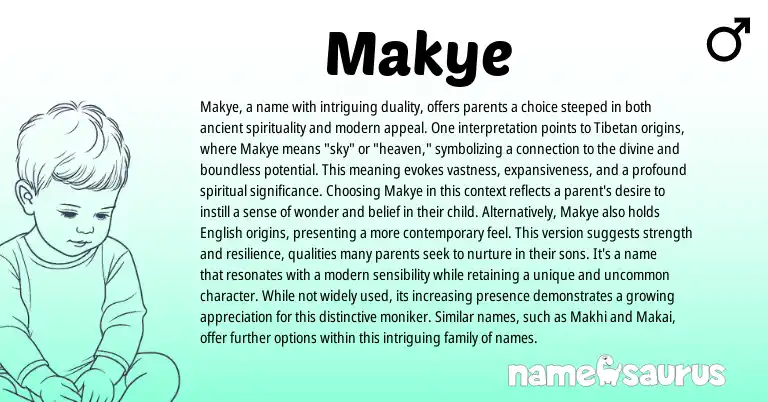 Infographic about Makye name meaning, Makye is a name from Tibetan origin(s).