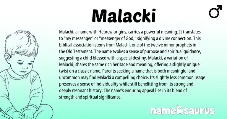 Infographic about Malacki name meaning, Malacki is a name from Hebrew origin(s).