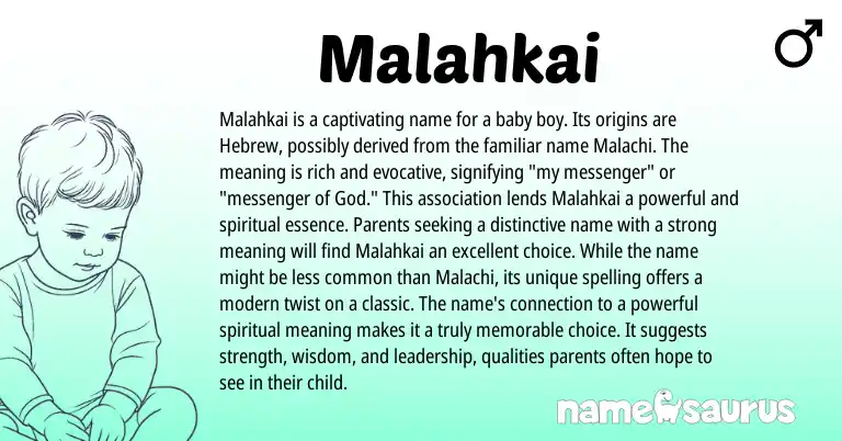 Infographic about Malahkai name meaning, Malahkai is a name from Hebrew origin(s).