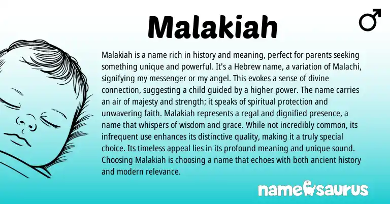 Infographic about Malakiah name meaning, Malakiah is a name from Hebrew, Biblical origin(s).