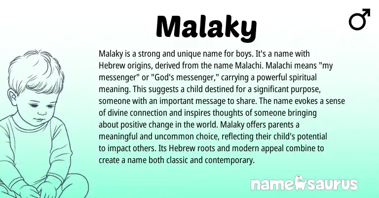 Infographic about Malaky name meaning, Malaky is a name from Hebrew origin(s).