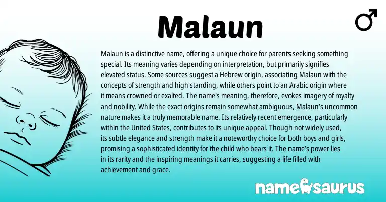 Infographic about Malaun name meaning, Malaun is a name from Arabic origin(s).