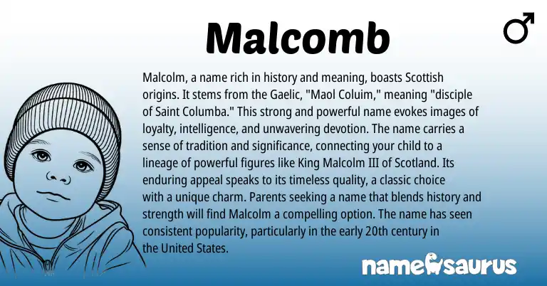 Infographic about Malcomb name meaning, Malcomb is a name from Scottish, Gaelic origin(s).