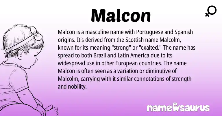 Infographic about Malcon name meaning, Malcon is a name from Portuguese (Brazilian), Spanish (Latin American) origin(s).