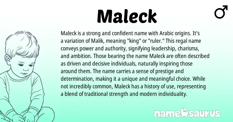 Infographic about Maleck name meaning, Maleck is a name from Arabic origin(s).