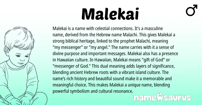 Infographic about Malekai name meaning, Malekai is a name from Hawaiian origin(s).