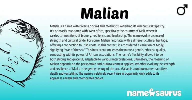 Infographic about Malian name meaning, Malian is a name from African, Western origin(s).