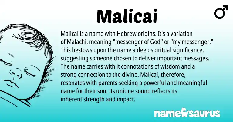Infographic about Malicai name meaning, Malicai is a name from Hebrew origin(s).