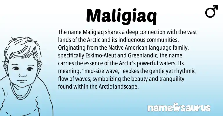 Infographic about Maligiaq name meaning, Maligiaq is a name from Native American, Aleut, Greenlandic origin(s).