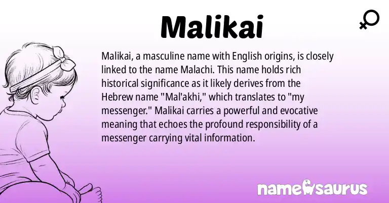 Infographic about Malikai name meaning, Malikai is a name from English origin(s).