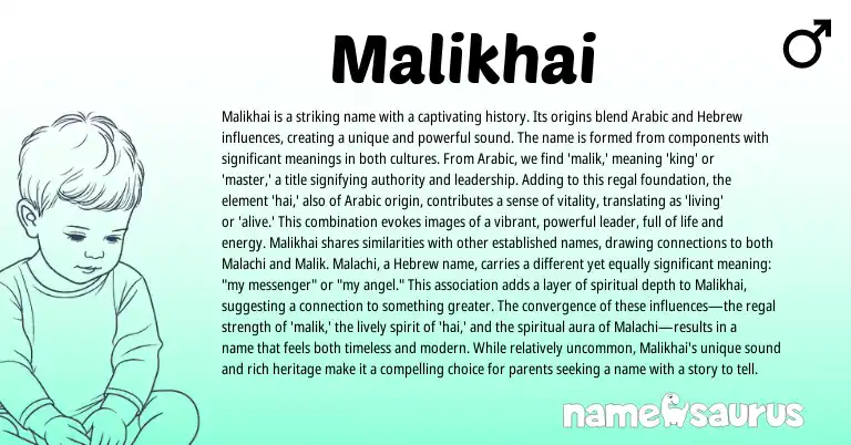 Infographic about Malikhai name meaning, Malikhai is a name from Arabic origin(s).
