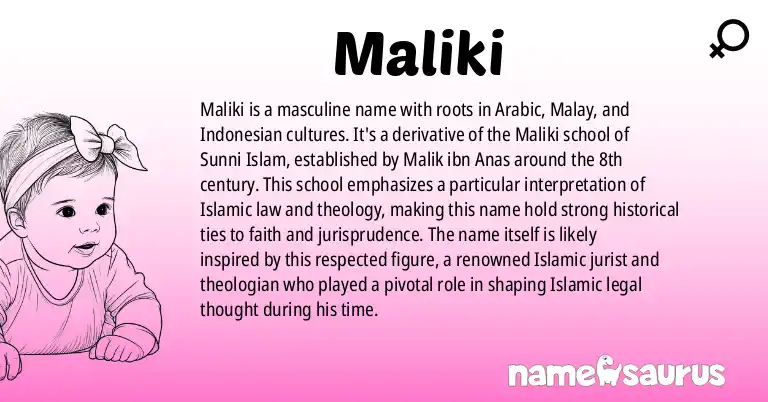 Infographic about Maliki name meaning, Maliki is a name from Arabic, Malay, Indonesian origin(s).