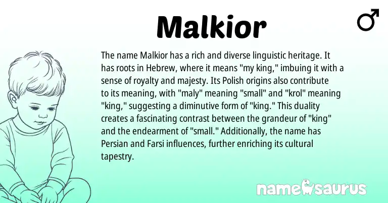 Infographic about Malkior name meaning, Malkior is a name from Polish, Persian, Farsi, Hebrew origin(s).