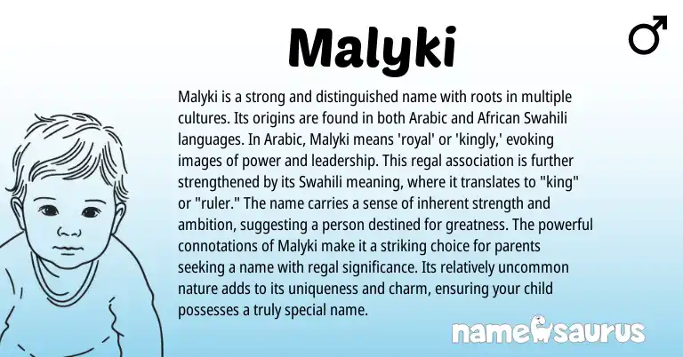 Infographic about Malyki name meaning, Malyki is a name from Arabic origin(s).