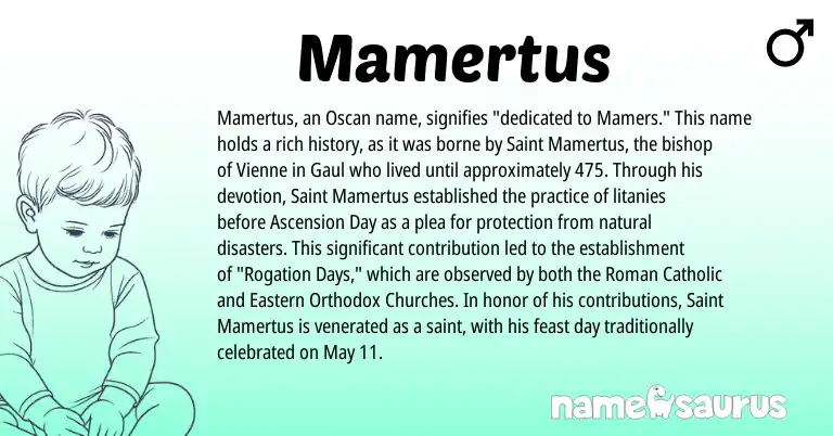Infographic about Mamertus name meaning, Mamertus is a name from Roman origin(s).