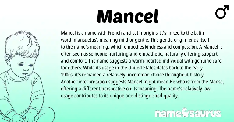 Infographic about Mancel name meaning, Mancel is a name from English, Latin, French origin(s).